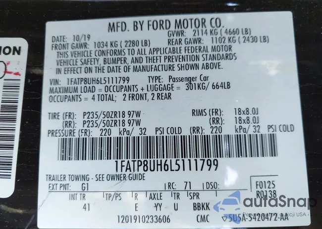 1FATP8UH6L5111799: 43013783