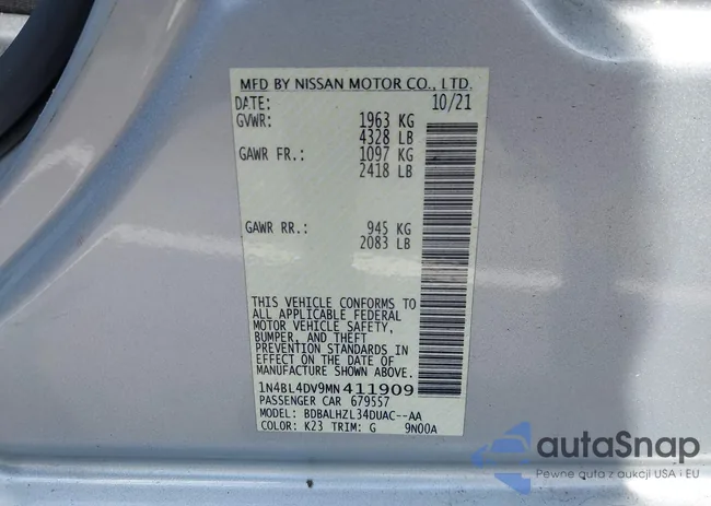 1N4BL4DV9MN411909: 43013828