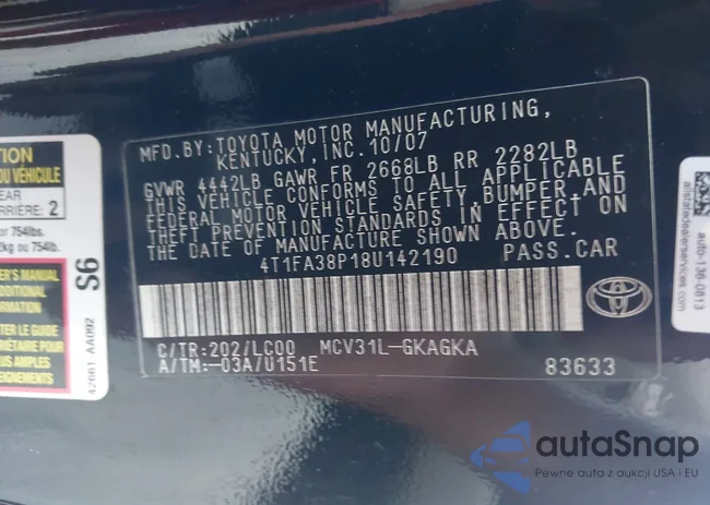 4T1FA38P18U142190: 43012993