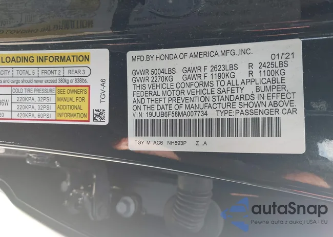 19UUB6F58MA007734: 43012999