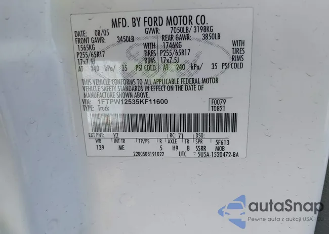 1FTPW12535KF11600: 43013085