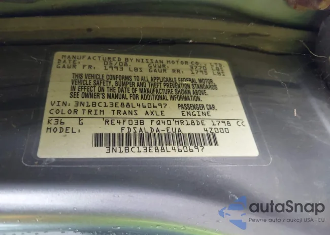 3N1BC13E88L460697: 43014289