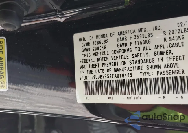 19UUB2F52FA019485: 43014417