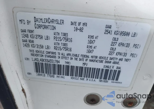 1J4GL48K93W551784: 43014420