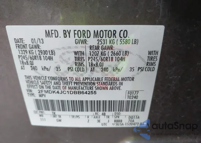 2FMDK4JC1DBB64255: 43014567