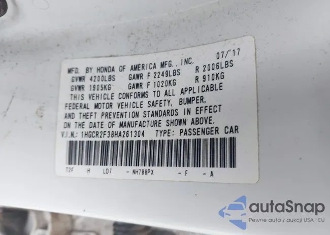 1HGCR2F38HA261304: 43014572