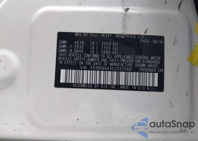 4S3BNBA64G3052068: 43014580