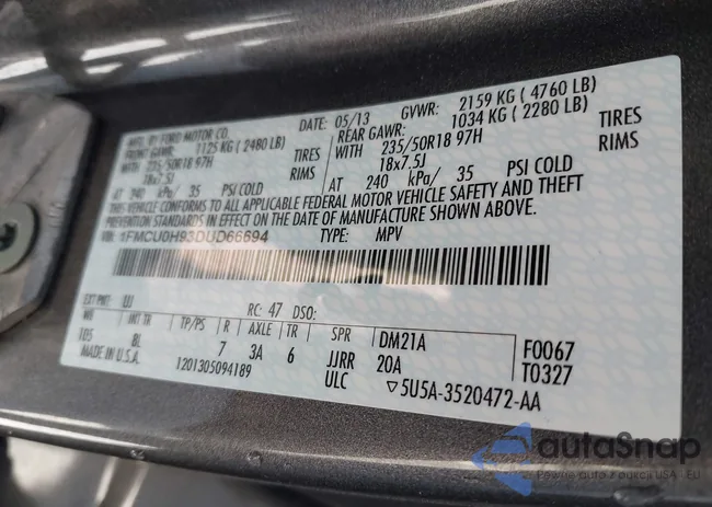 1FMCU0H93DUD66694: 43014598