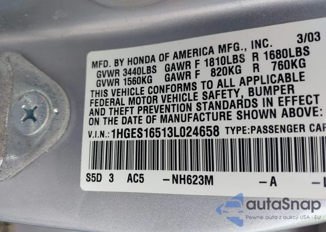 1HGES16513L024658: 43014688