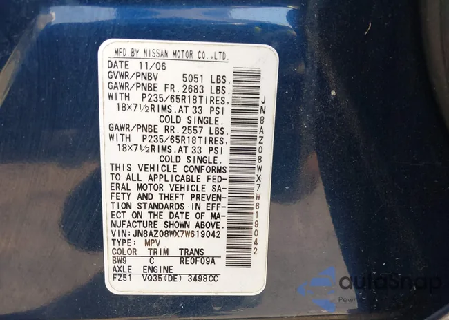 JN8AZ08WX7W619042: 43013894