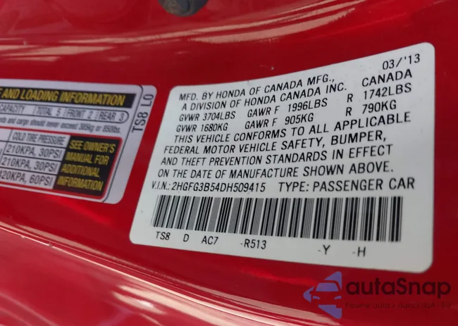 2HGFG3B54DH509415: 43013912