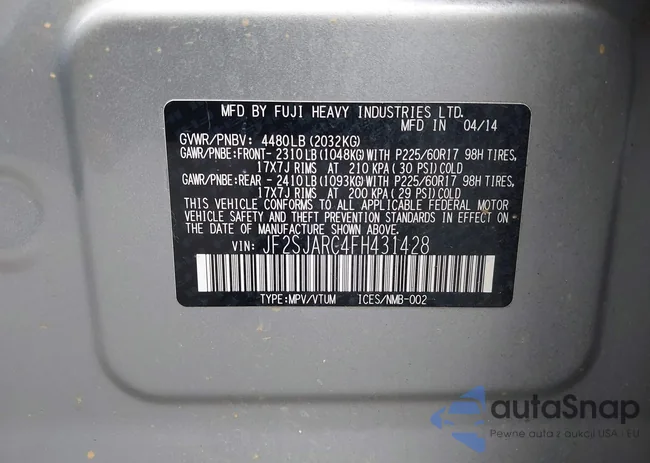 JF2SJARC4FH431428: 43014228