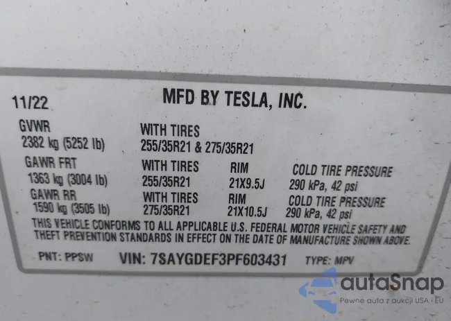 7SAYGDEF3PF603431: 43015352