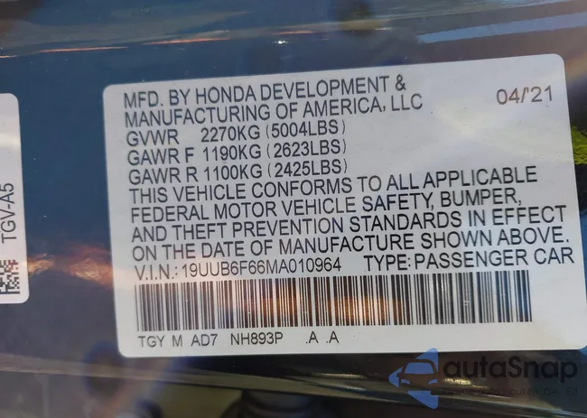 19UUB6F66MA010964: 43015416