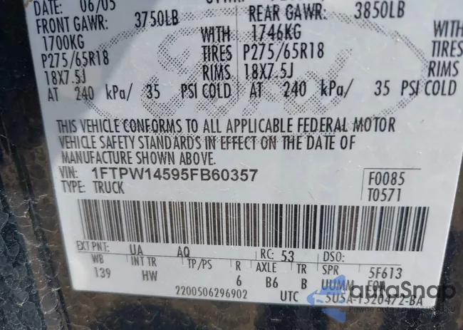 1FTPW14595FB60357: 43015454