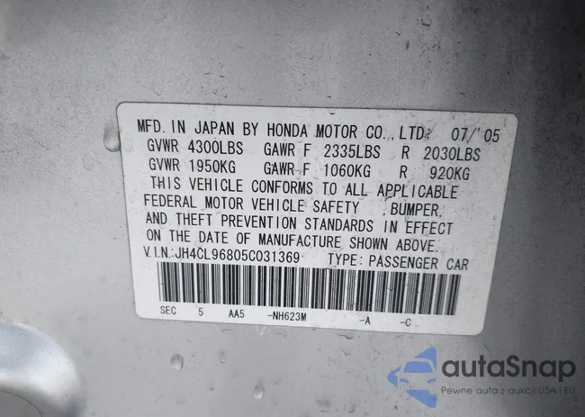 JH4CL96805C031369: 43015489