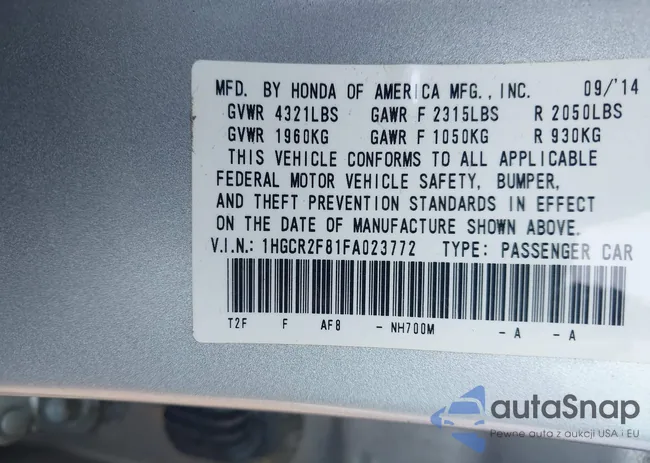 1HGCR2F81FA023772: 43015511