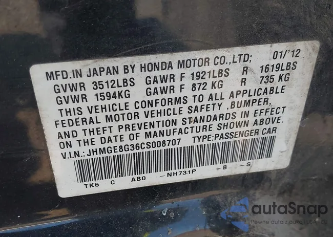 JHMGE8G36CS008707: 43015524