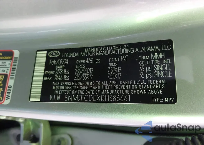 5NMJFCDEXRH386661: 43015637