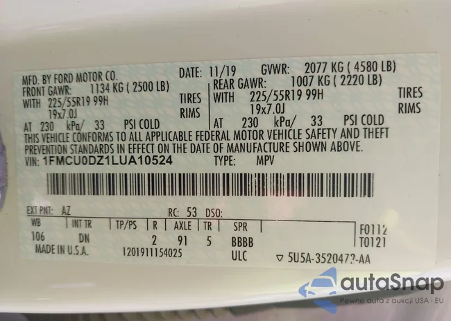 1FMCU0DZ1LUA10524: 43015660