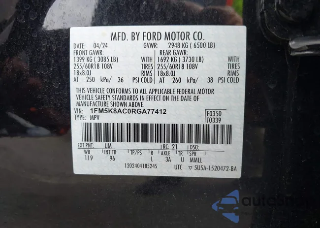 1FM5K8AC0RGA77412: 43015673