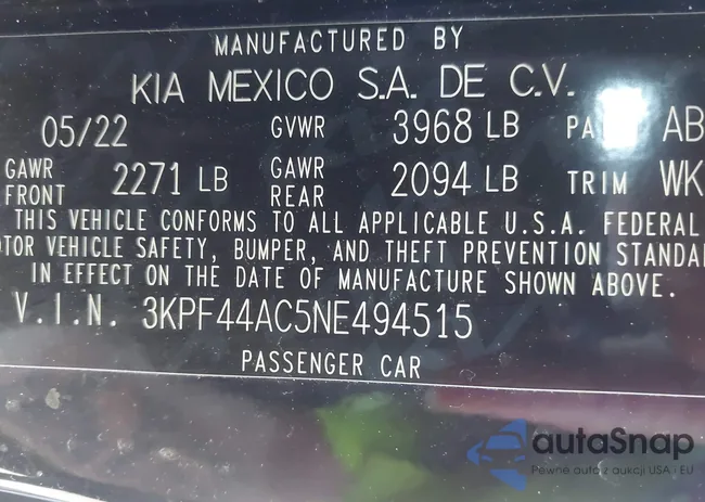 3KPF44AC5NE494515: 43015704