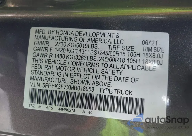 5FPYK3F7XMB018958: 43015871