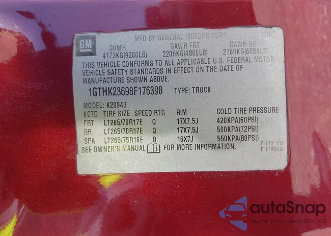 1GTHK23698F176398: 43014990