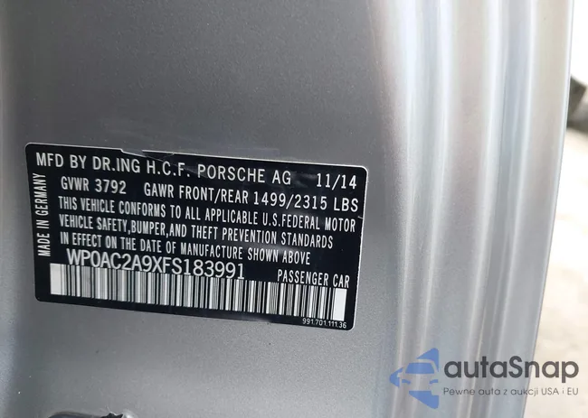 WP0AC2A9XFS183991: 43015014