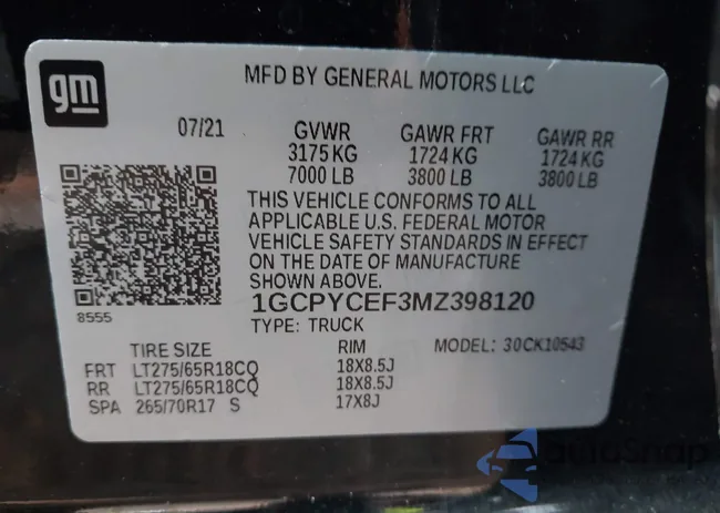 1GCPYCEF3MZ398120: 43015070