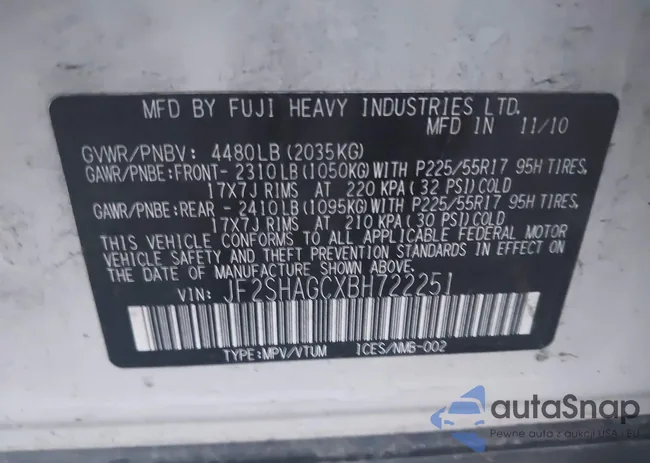 JF2SHAGCXBH722251: 43015081