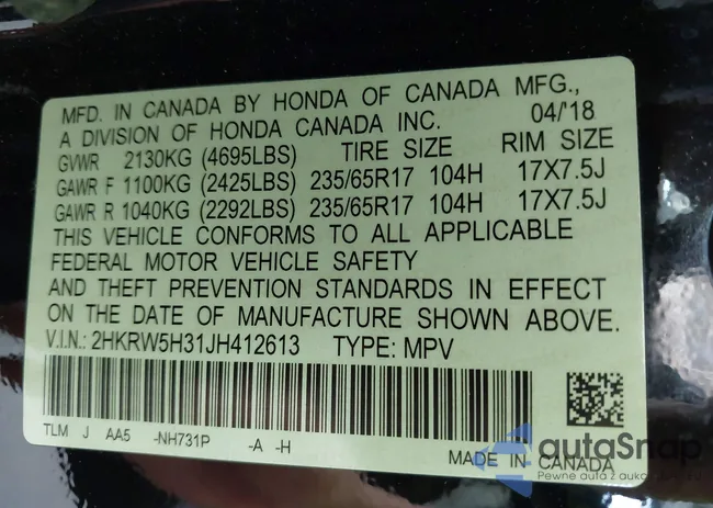 2HKRW5H31JH412613: 43015196