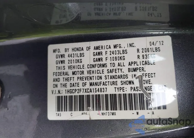 1HGCP2F7XCA154837: 43015257