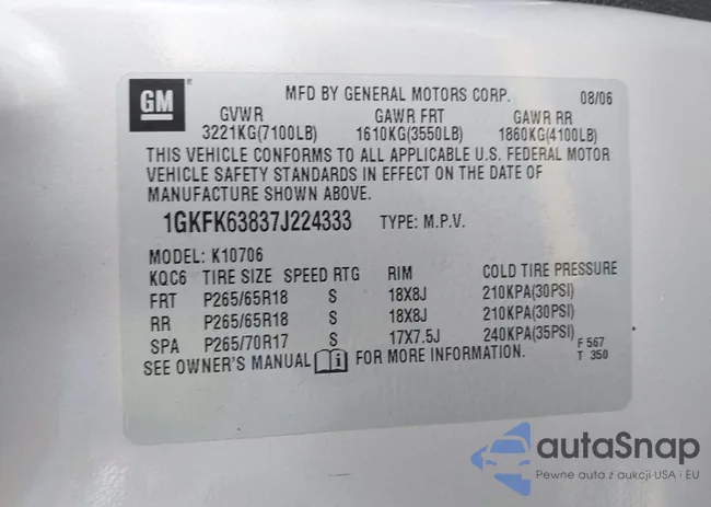 1GKFK63837J224333: 43016384