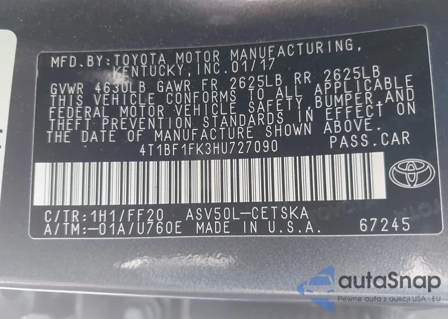 4T1BF1FK3HU727090: 43016477