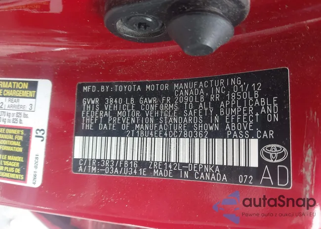 2T1BU4EE4CC780362: 43016543