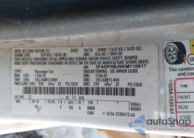 3FADP4BJ9KM110917: 43016636