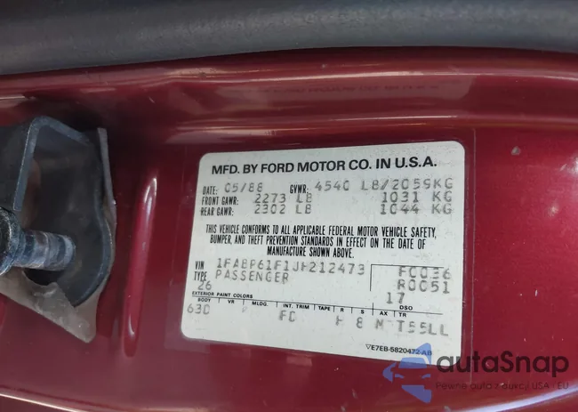 1FABP61F1JH212473: 43016667