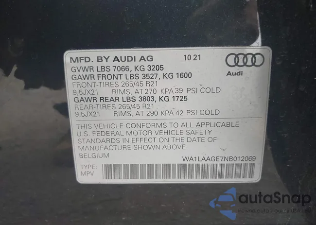 WA1LAAGE7NB012069: 43016741