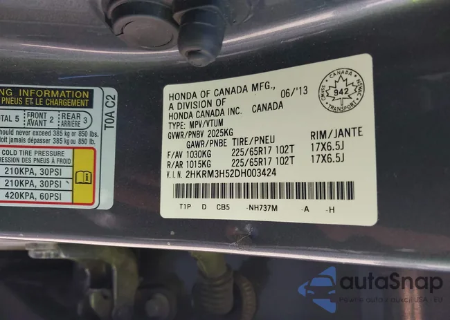 2HKRM3H52DH003424: 43016838