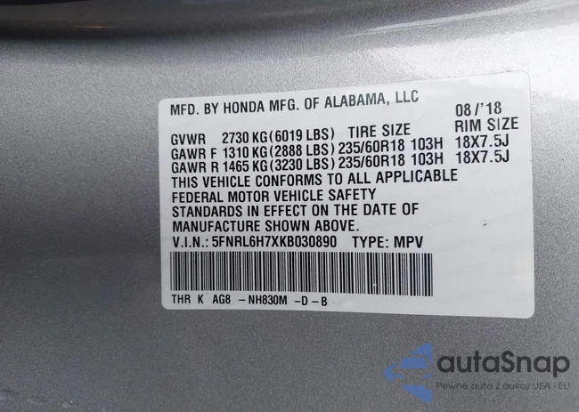 5FNRL6H7XKB030890: 43016861