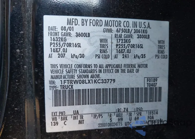 1FTRW08LX1KC33779: 43015961