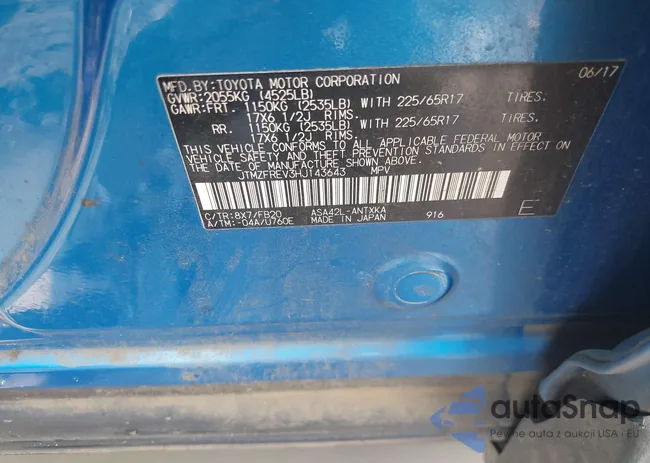 JTMZFREV3HJ143643: 43016017