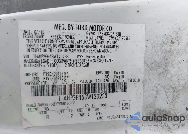 1FAHP3FN6BW120233: 43016027