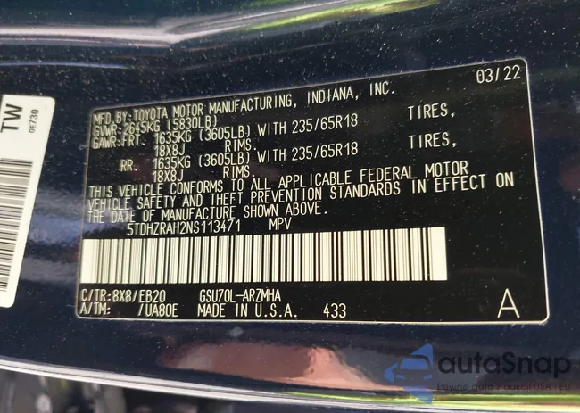 5TDHZRAH2NS113471: 43016075