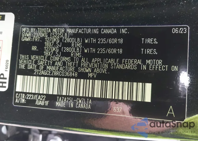 2T2AGCEZ8RC036848: 43016107