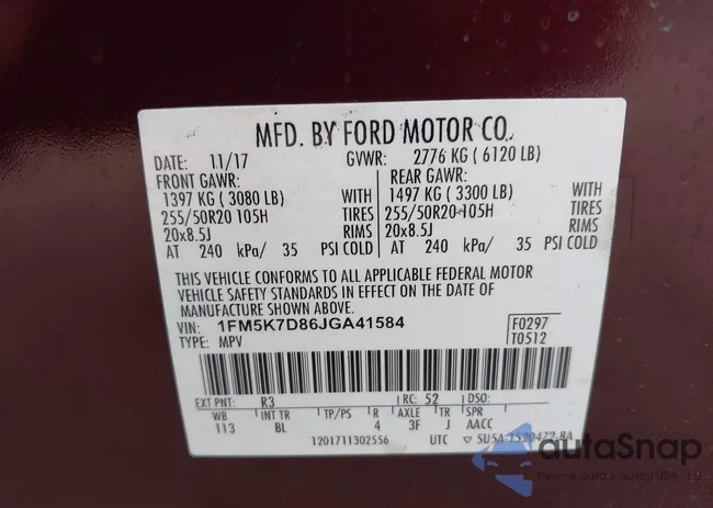 1FM5K7D86JGA41584: 43016110