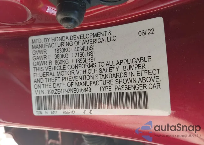 19XZE4F92NE016849: 43016112