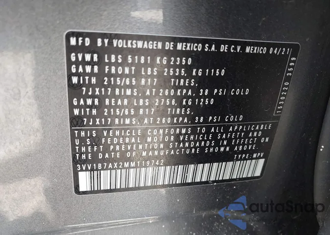 3VV1B7AX2MM119742: 43017284