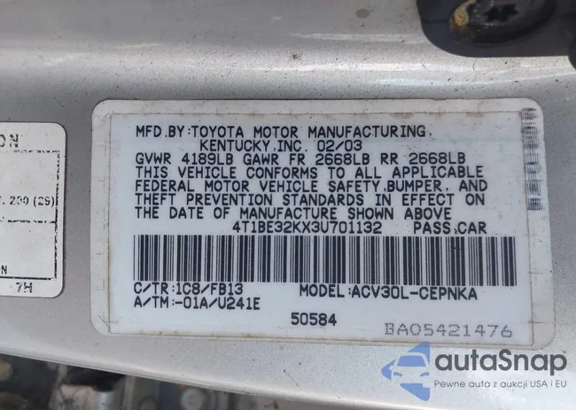 4T1BE32KX3U701132: 43017472